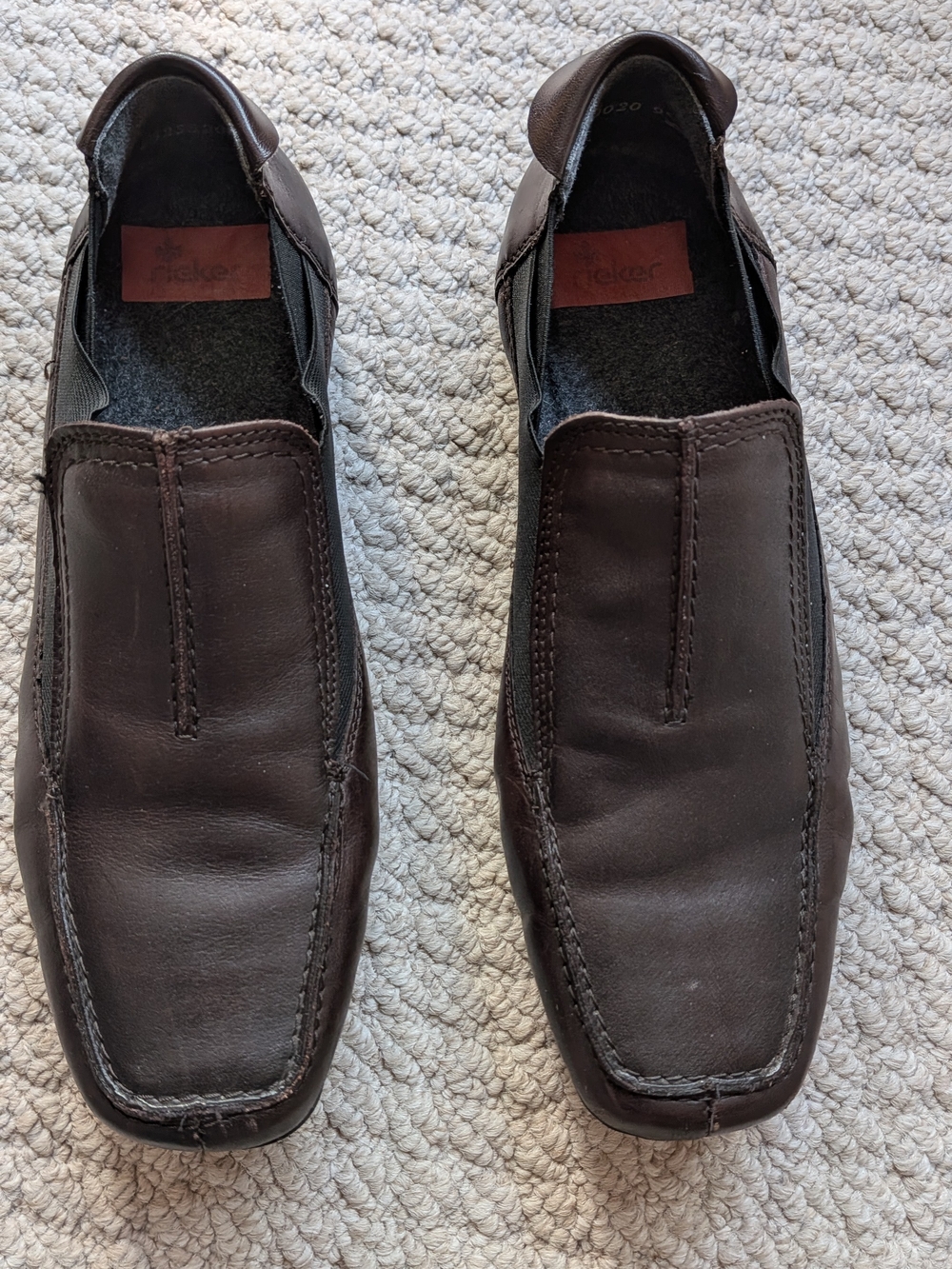Rieker Women's Slip-On Leather Loafers — Dark Brown And Black, With Stretch